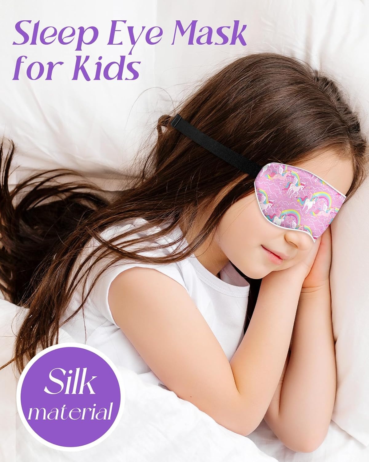 image:imageMiss Adola Kids Sleep Mask Silk Eye Mask for Kids Cute Cartoon Cool Kawaii Soft Smooth Lightweight Boys Girls Teens Sleeping Mask with Adjustable Straps Crayon DogPurple Unicorn