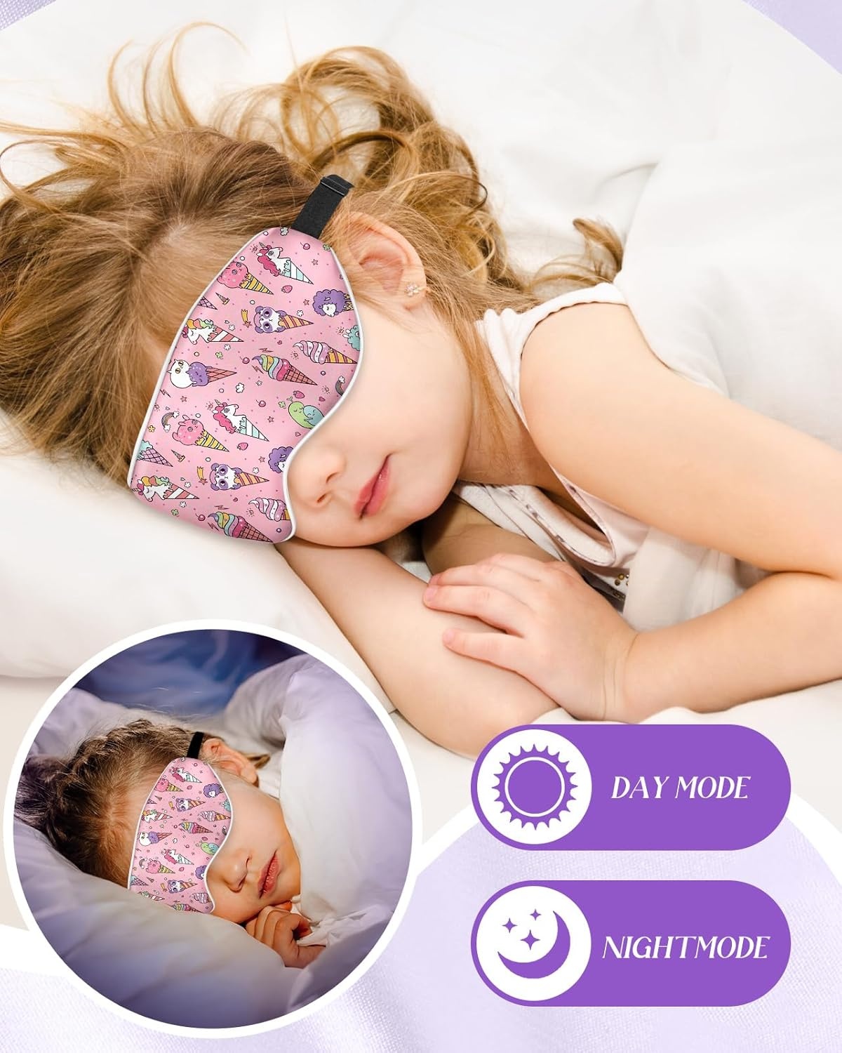 image:imageMiss Adola Kids Sleep Mask Silk Eye Mask for Kids Cute Cartoon Cool Kawaii Soft Smooth Lightweight Boys Girls Teens Sleeping Mask with Adjustable Straps Crayon DogRainbow Ice Cream Unicorn