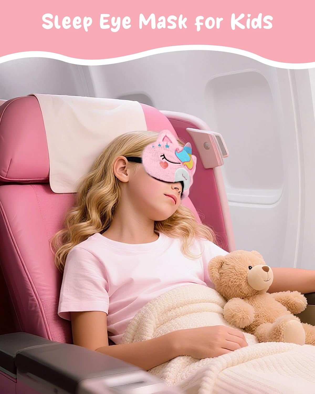 image:imageMiss Adola Sleep Mask for Kids Cute Cartoon Plush Fuffy Sleeping Eye Cover Dinosaur Kawaii Soft Eyeshade with Adjustable Strap Animal Eye Blindfold for Kids Girls Boys TeensBow Tie Unicorn