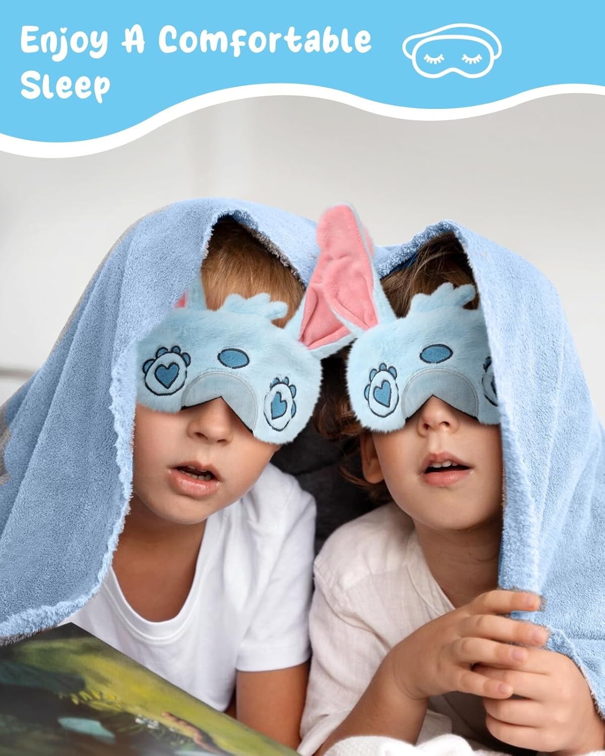 image:imageMiss Adola Sleep Mask for Kids Cute Cartoon Plush Fuffy Sleeping Eye Cover Dinosaur Kawaii Soft Eyeshade with Adjustable Strap Animal Eye Blindfold for Kids Girls Boys TeensBlue Eyes