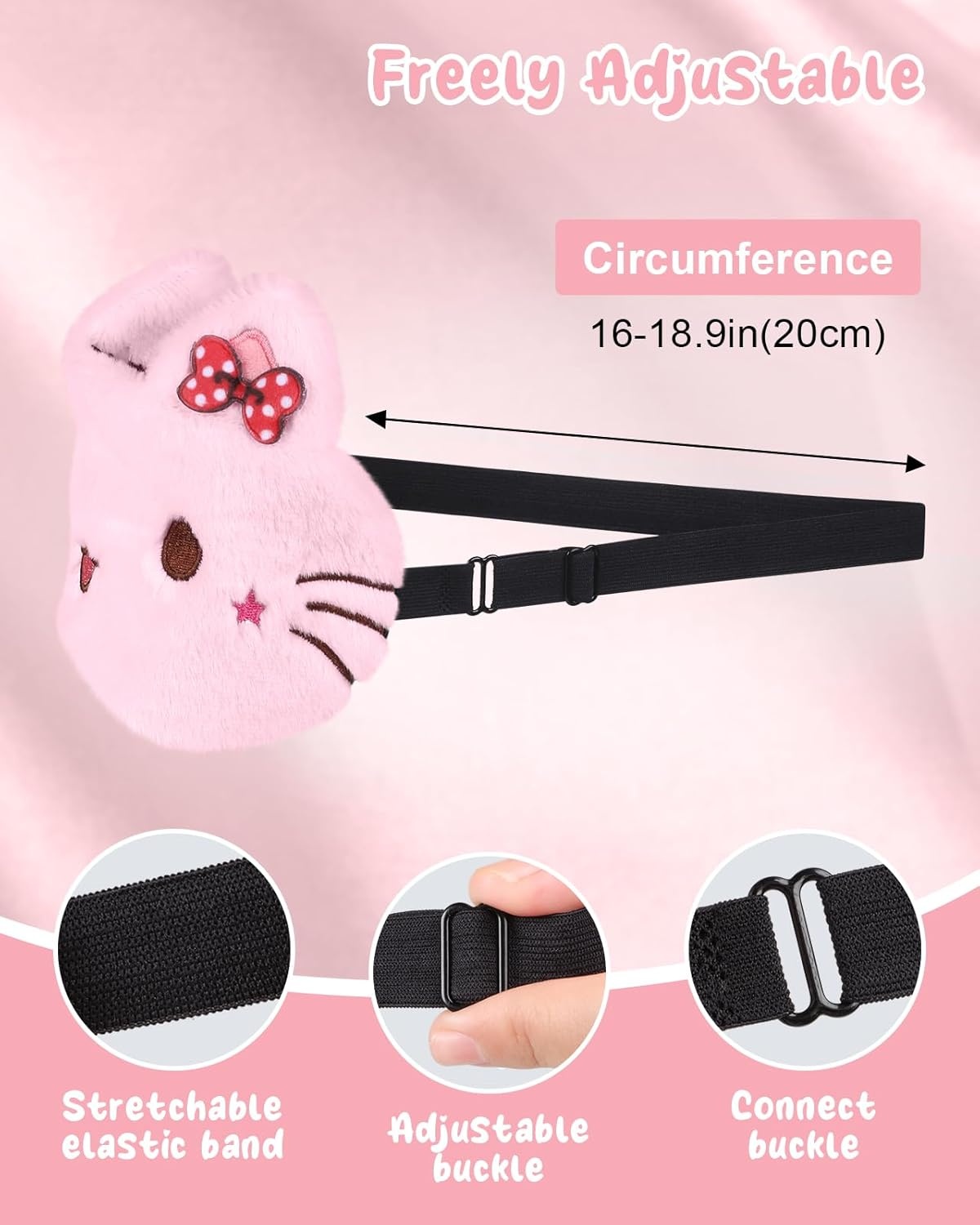 image:imageMiss Adola Sleep Mask for Kids Cute Cartoon Plush Fuffy Sleeping Eye Cover Dinosaur Kawaii Soft Eyeshade with Adjustable Strap Animal Eye Blindfold for Kids Girls Boys TeensPink Cat