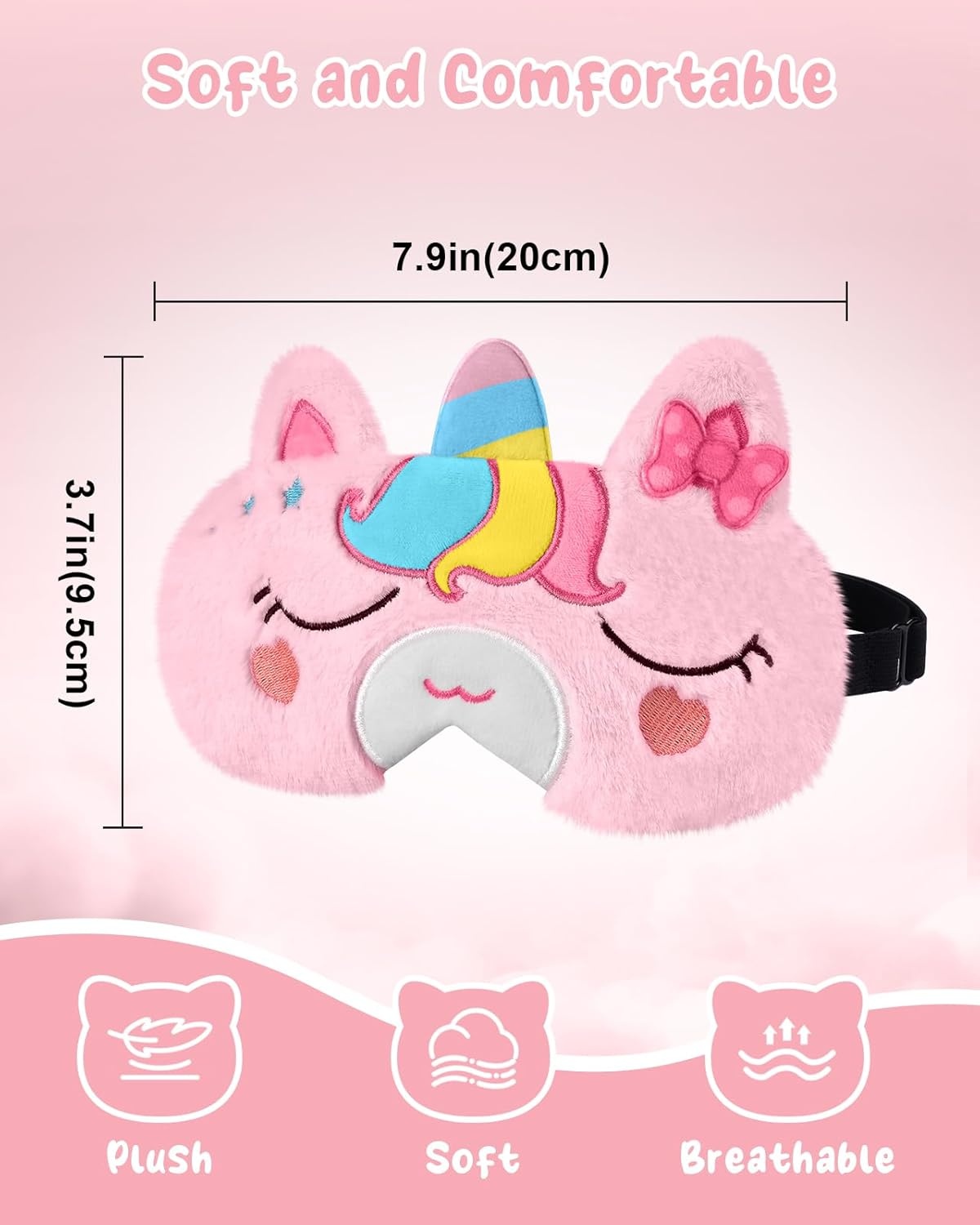 image:imageMiss Adola Sleep Mask for Kids Cute Cartoon Plush Fuffy Sleeping Eye Cover Dinosaur Kawaii Soft Eyeshade with Adjustable Strap Animal Eye Blindfold for Kids Girls Boys TeensBow Tie Unicorn