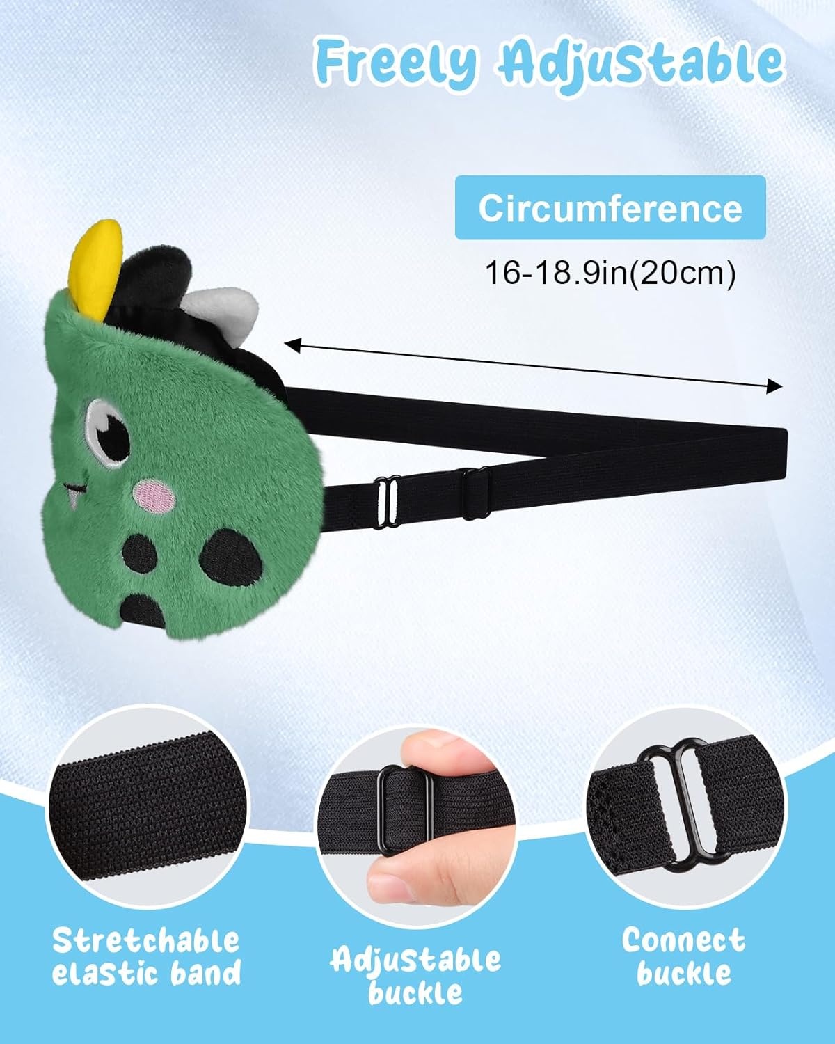 image:imageMiss Adola Sleep Mask for Kids Cute Cartoon Plush Fuffy Sleeping Eye Cover Dinosaur Kawaii Soft Eyeshade with Adjustable Strap Animal Eye Blindfold for Kids Girls Boys TeensGreen Dinosaur