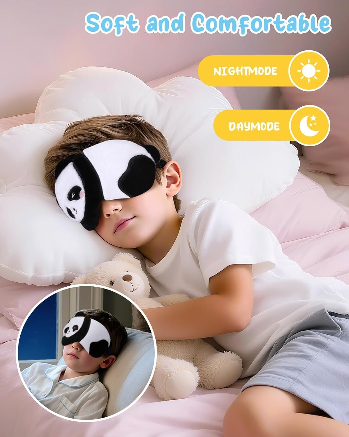 image:imageMiss Adola Sleep Mask for Kids Cute Cartoon Plush Fuffy Sleeping Eye Cover Dinosaur Kawaii Soft Eyeshade with Adjustable Strap Animal Eye Blindfold for Kids Girls Boys TeensPanda