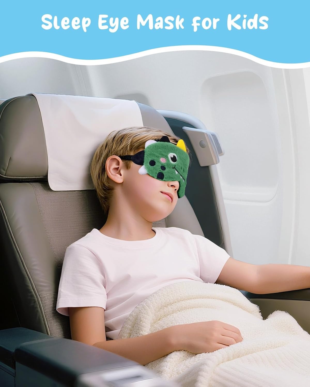 image:imageMiss Adola Sleep Mask for Kids Cute Cartoon Plush Fuffy Sleeping Eye Cover Dinosaur Kawaii Soft Eyeshade with Adjustable Strap Animal Eye Blindfold for Kids Girls Boys TeensGreen Dinosaur