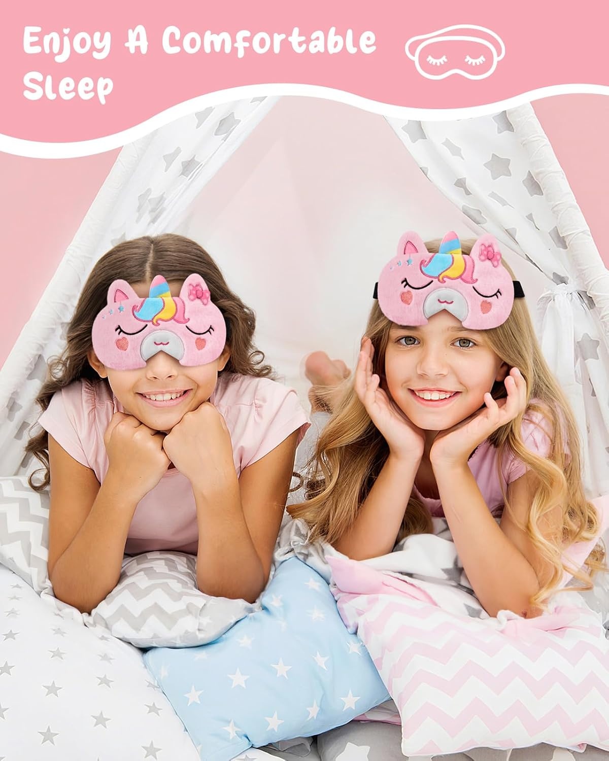 image:imageMiss Adola Sleep Mask for Kids Cute Cartoon Plush Fuffy Sleeping Eye Cover Dinosaur Kawaii Soft Eyeshade with Adjustable Strap Animal Eye Blindfold for Kids Girls Boys TeensBow Tie Unicorn