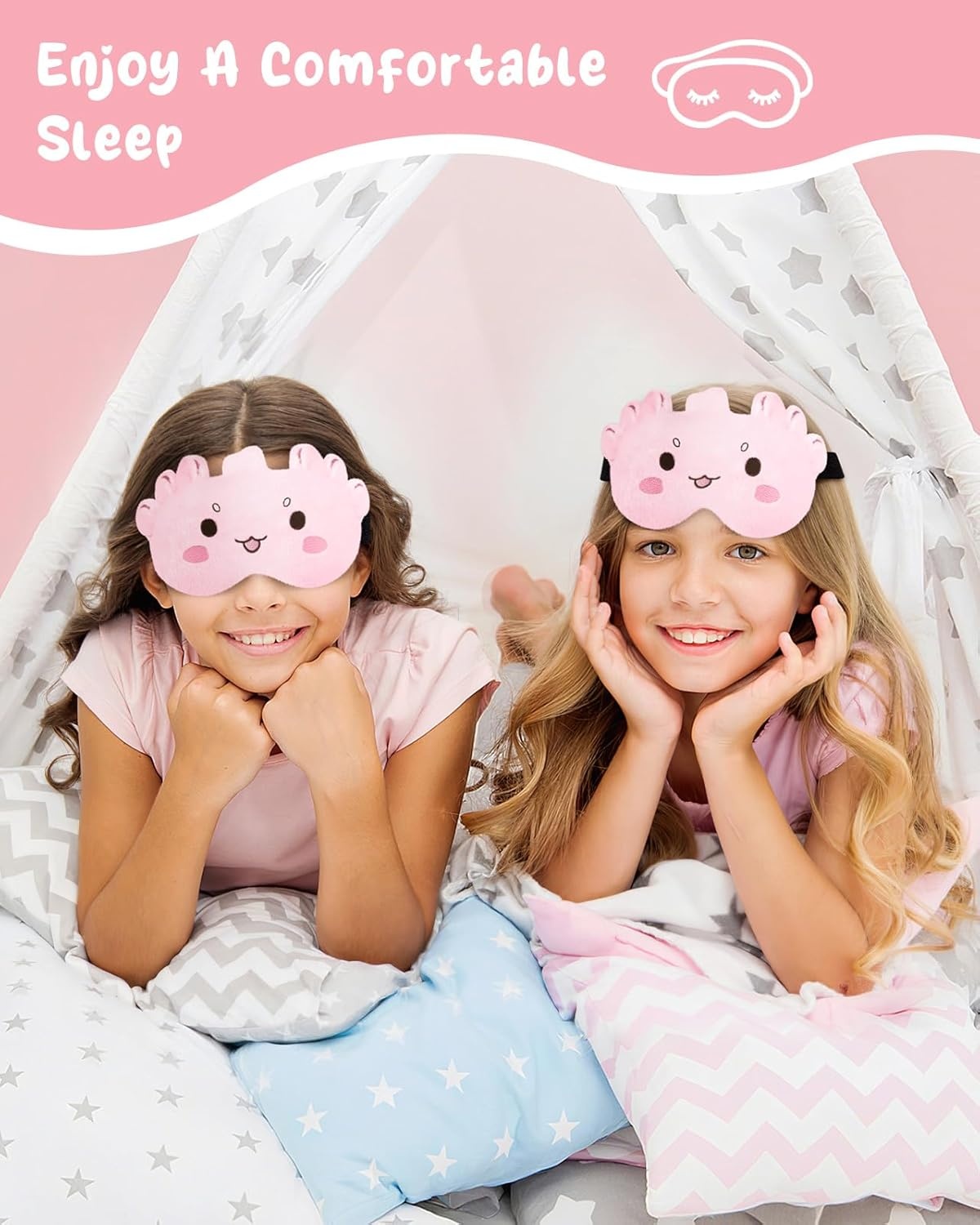 image:imageMiss Adola Sleep Mask for Kids Cute Cartoon Plush Fuffy Sleeping Eye Cover Dinosaur Kawaii Soft Eyeshade with Adjustable Strap Animal Eye Blindfold for Kids Girls Boys TeensPink Dinosaur