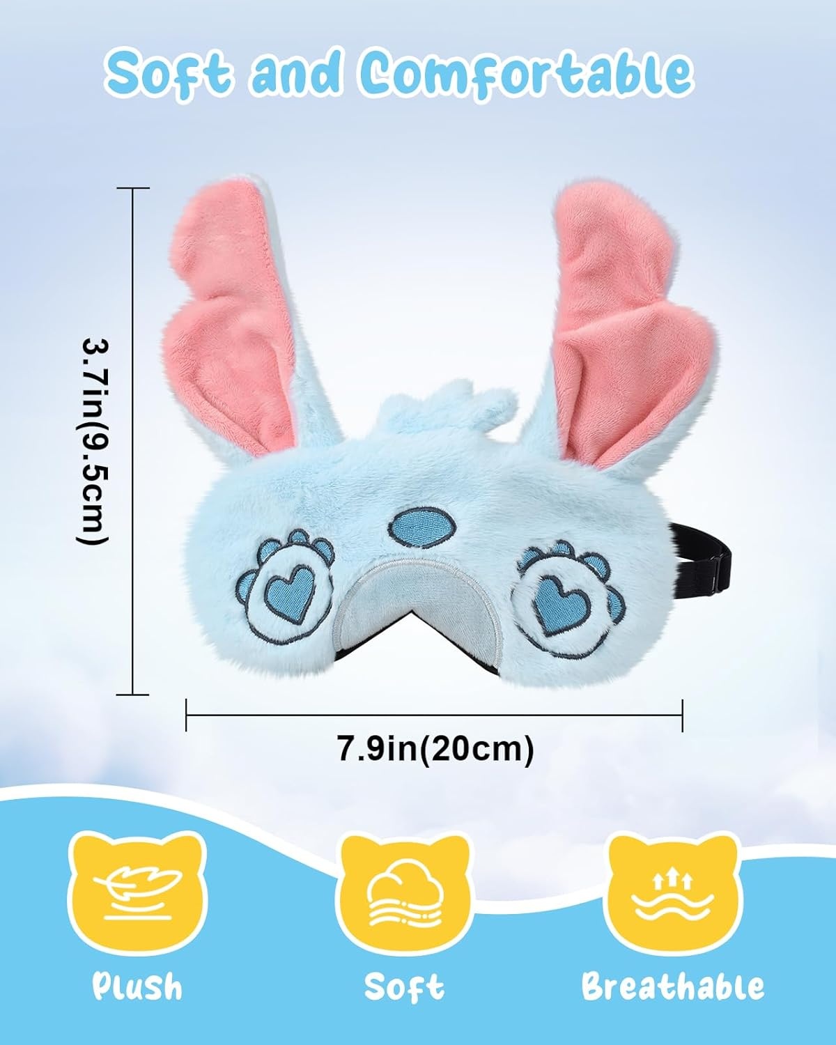 image:imageMiss Adola Sleep Mask for Kids Cute Cartoon Plush Fuffy Sleeping Eye Cover Dinosaur Kawaii Soft Eyeshade with Adjustable Strap Animal Eye Blindfold for Kids Girls Boys TeensBlue Eyes