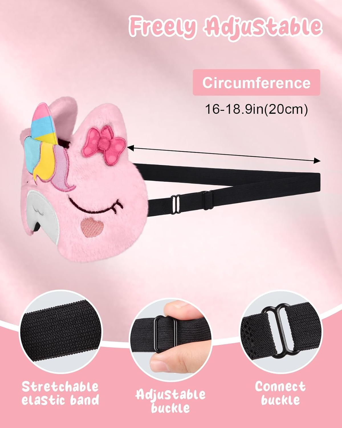 image:imageMiss Adola Sleep Mask for Kids Cute Cartoon Plush Fuffy Sleeping Eye Cover Dinosaur Kawaii Soft Eyeshade with Adjustable Strap Animal Eye Blindfold for Kids Girls Boys TeensBow Tie Unicorn