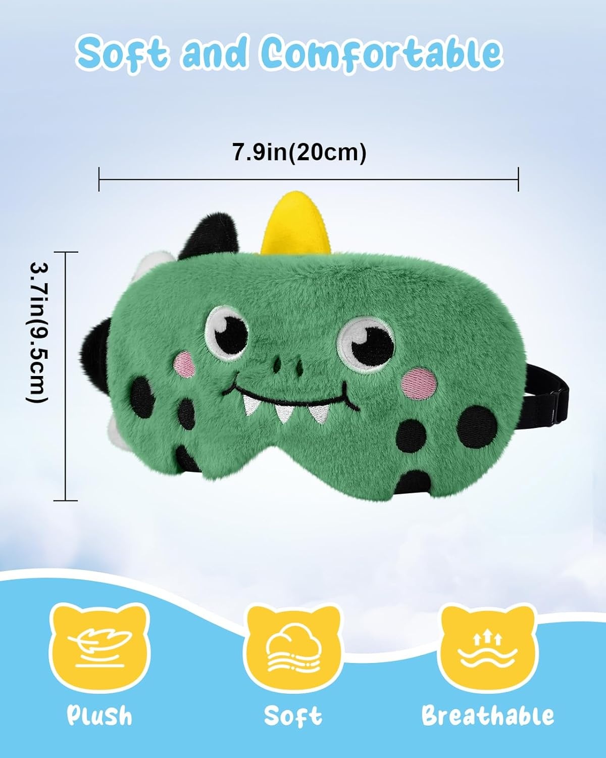 image:imageMiss Adola Sleep Mask for Kids Cute Cartoon Plush Fuffy Sleeping Eye Cover Dinosaur Kawaii Soft Eyeshade with Adjustable Strap Animal Eye Blindfold for Kids Girls Boys TeensGreen Dinosaur
