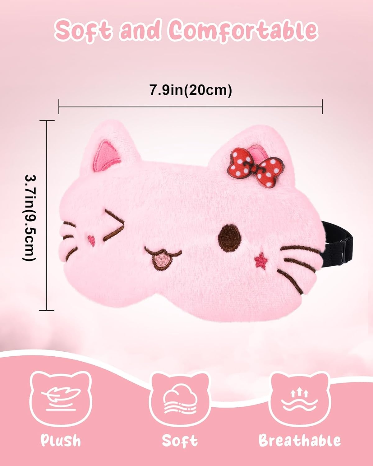 image:imageMiss Adola Sleep Mask for Kids Cute Cartoon Plush Fuffy Sleeping Eye Cover Dinosaur Kawaii Soft Eyeshade with Adjustable Strap Animal Eye Blindfold for Kids Girls Boys TeensPink Cat