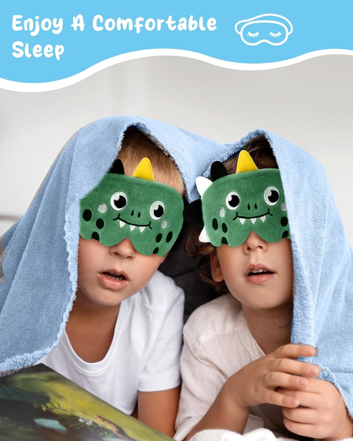 image:imageMiss Adola Sleep Mask for Kids Cute Cartoon Plush Fuffy Sleeping Eye Cover Dinosaur Kawaii Soft Eyeshade with Adjustable Strap Animal Eye Blindfold for Kids Girls Boys TeensGreen Dinosaur