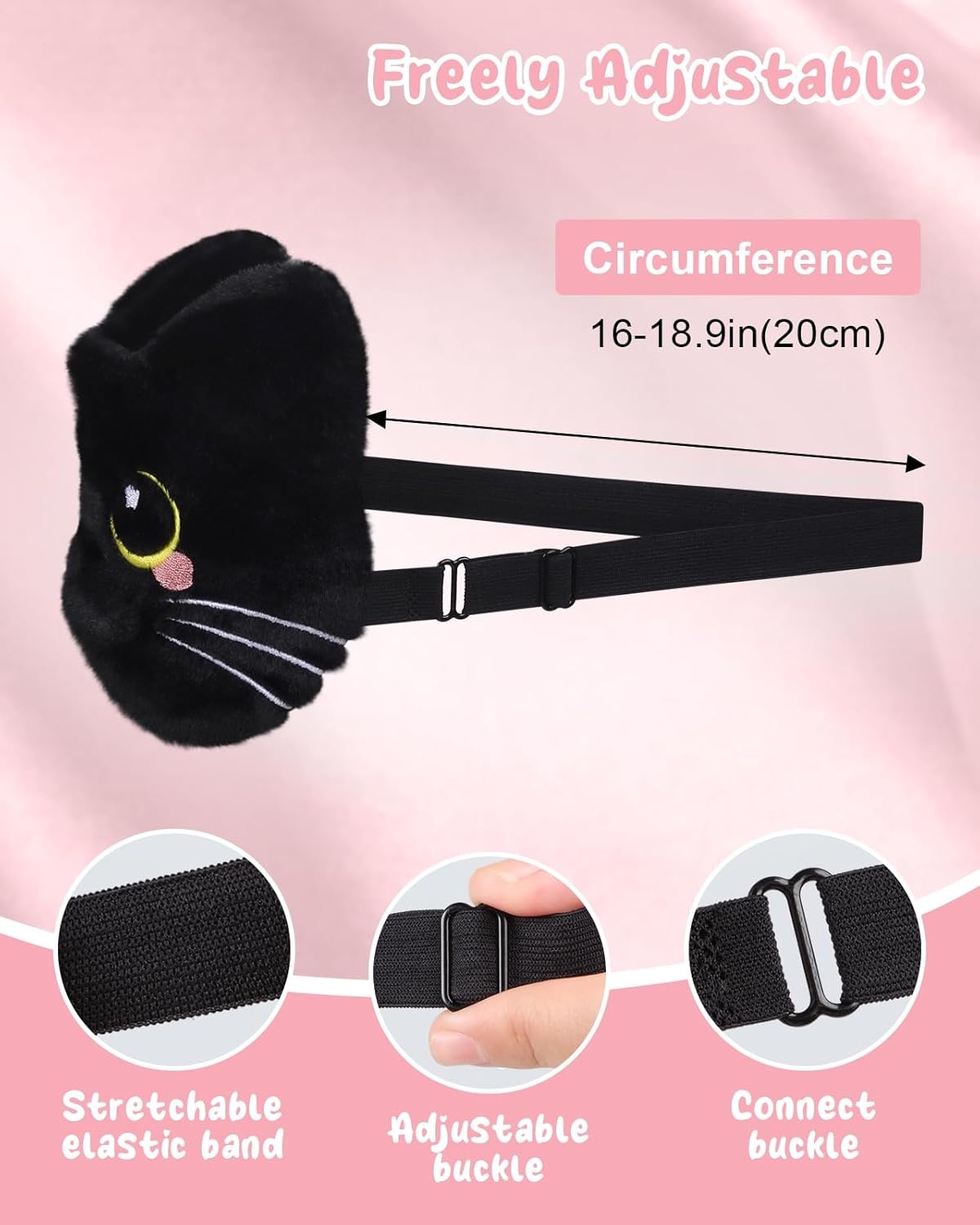 image:imageMiss Adola Sleep Mask for Kids Cute Cartoon Plush Fuffy Sleeping Eye Cover Dinosaur Kawaii Soft Eyeshade with Adjustable Strap Animal Eye Blindfold for Kids Girls Boys TeensBlack Cat