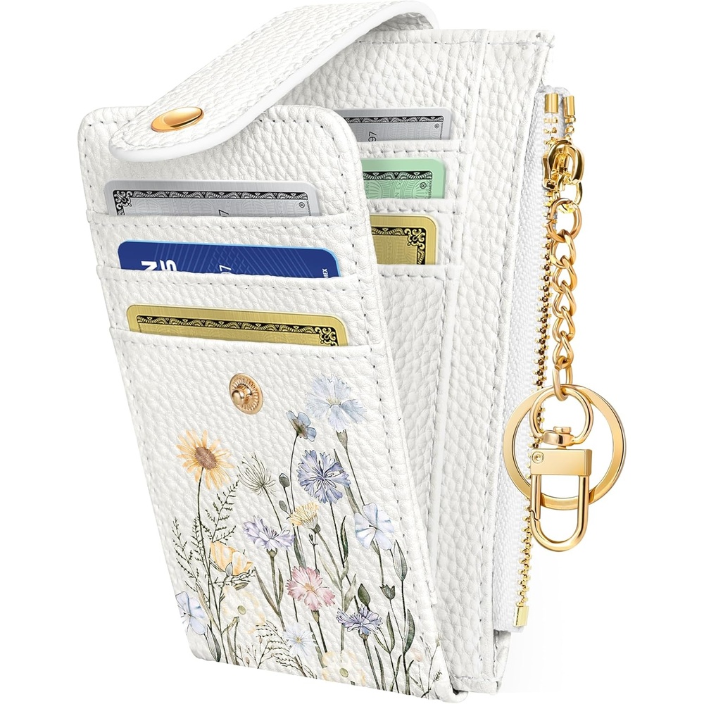 image:imageMiss Adola Cute Card Wallet Women Small Wallets with Keychain Jihe RFID Credit Cardholder Aesthetic Fashion Design Coin Purse for Female Ladies Teen GirlsColorful Flower