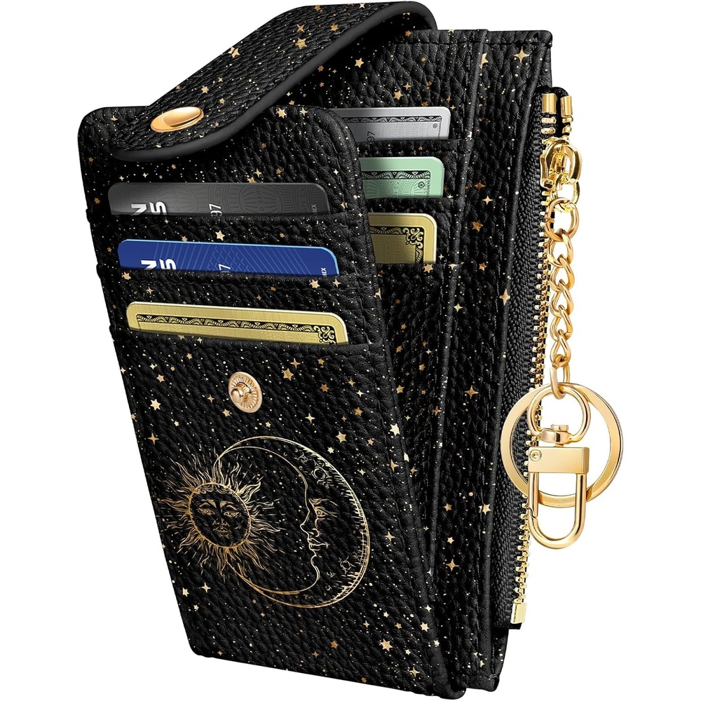 image:imageMiss Adola Cute Card Wallet Women Small Wallets with Keychain Jihe RFID Credit Cardholder Aesthetic Fashion Design Coin Purse for Female Ladies Teen GirlsSun Moon