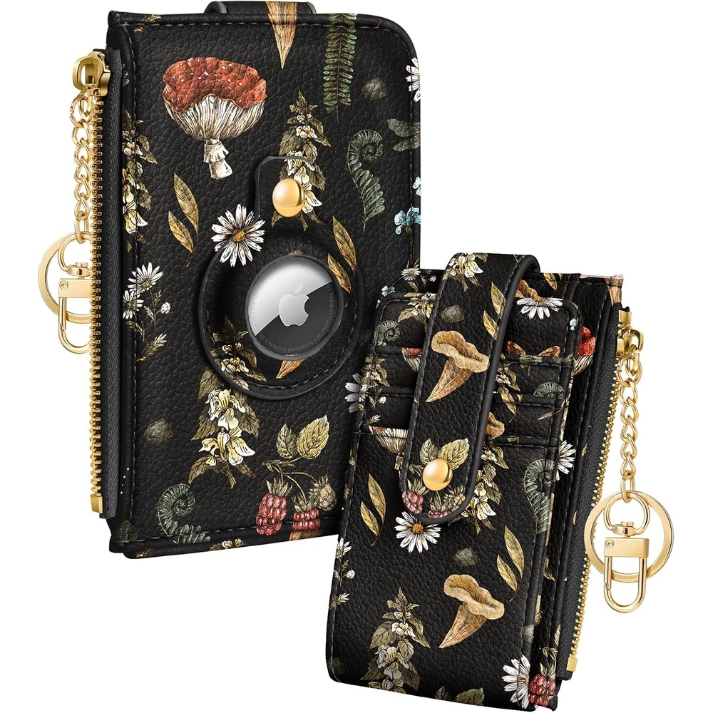 image:imageMiss Adola Cute Card Wallet Women with AirTag Holder Sun Moon Genuine Leather Small Wallets with Keychain RFID Credit Cardholder Air Tag Aesthetic Coin Purse for Female Ladies Teen GirlsBlack Mogu