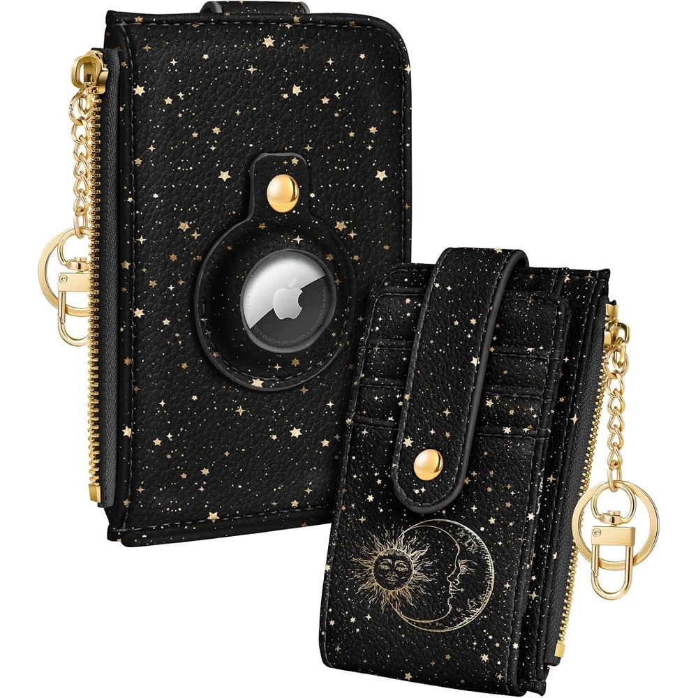 image:imageMiss Adola Cute Card Wallet Women with AirTag Holder Sun Moon Genuine Leather Small Wallets with Keychain RFID Credit Cardholder Air Tag Aesthetic Coin Purse for Female Ladies Teen GirlsSun Moon