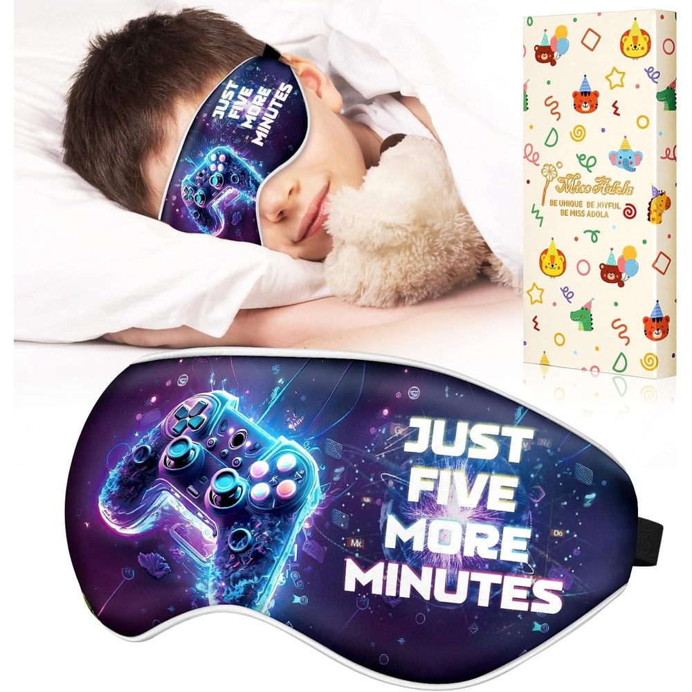 image:imageMiss Adola Kids Sleep Mask Silk Eye Mask for Kids Cute Cartoon Cool Kawaii Soft Smooth Lightweight Boys Girls Teens Sleeping Mask with Adjustable Straps Crayon DogGame Controller