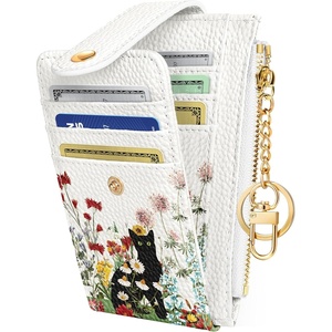 image:imageMiss Adola Cute Card Wallet Women  Small Wallets with Keychain Jihe RFID Credit Cardholder Aesthetic Fashion Design Coin Purse for Female Ladies Teen GirlsFolwer Cat