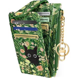 image:imageMiss Adola Cute Card Wallet Women  Small Wallets with Keychain Jihe RFID Credit Cardholder Aesthetic Fashion Design Coin Purse for Female Ladies Teen GirlsGrass Cat