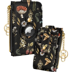 image:imageMiss Adola Cute Card Wallet Women with AirTag Holder  Sun Moon Genuine Leather Small Wallets with Keychain RFID Credit Cardholder Air Tag Aesthetic Coin Purse for Female Ladies Teen GirlsBlack Mogu