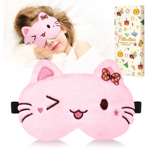 image:imageMiss Adola Sleep Mask for Kids  Cute Cartoon Plush Fuffy Sleeping Eye Cover Dinosaur Kawaii Soft Eyeshade with Adjustable Strap Animal Eye Blindfold for Kids Girls Boys TeensPink Cat