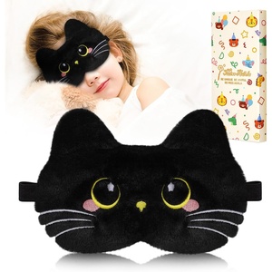image:imageMiss Adola Sleep Mask for Kids  Cute Cartoon Plush Fuffy Sleeping Eye Cover Dinosaur Kawaii Soft Eyeshade with Adjustable Strap Animal Eye Blindfold for Kids Girls Boys TeensBlack Cat