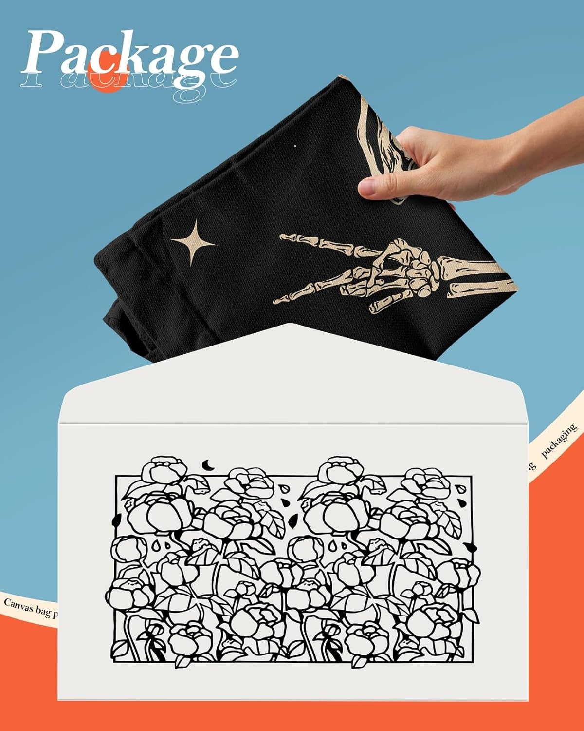 image:imageMiss Adola Aesthetic Canvas Tote Bag with Pattern for Women Stylish Funny Goth Skeleton Spooky Skull Inspired Design Casual Cloth Cotton Totes Bag for Vacation Shopping Grocery Gym