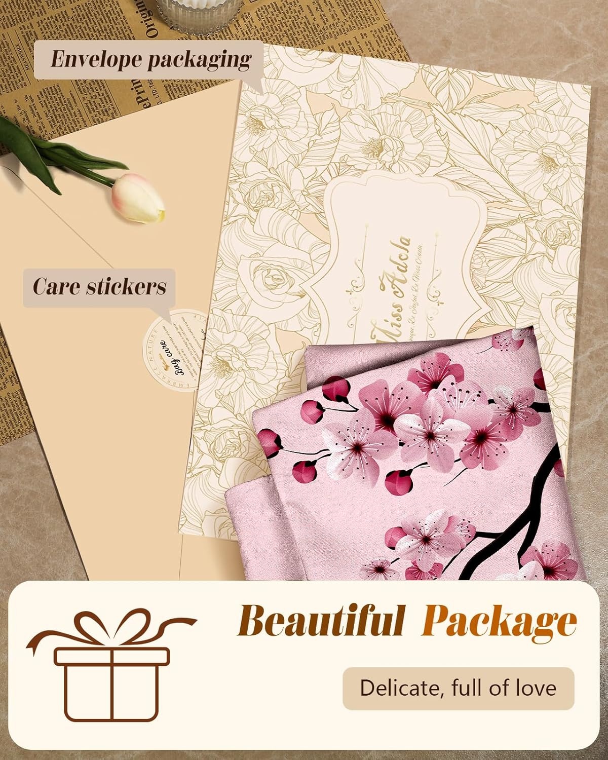 image:imageMiss Adola Cloth Tote Bag for Women Reusable Tote with Pocket amp Buckle Cute Retro Design Ladies Cotton Printed Shoulder BagPeach Blossom