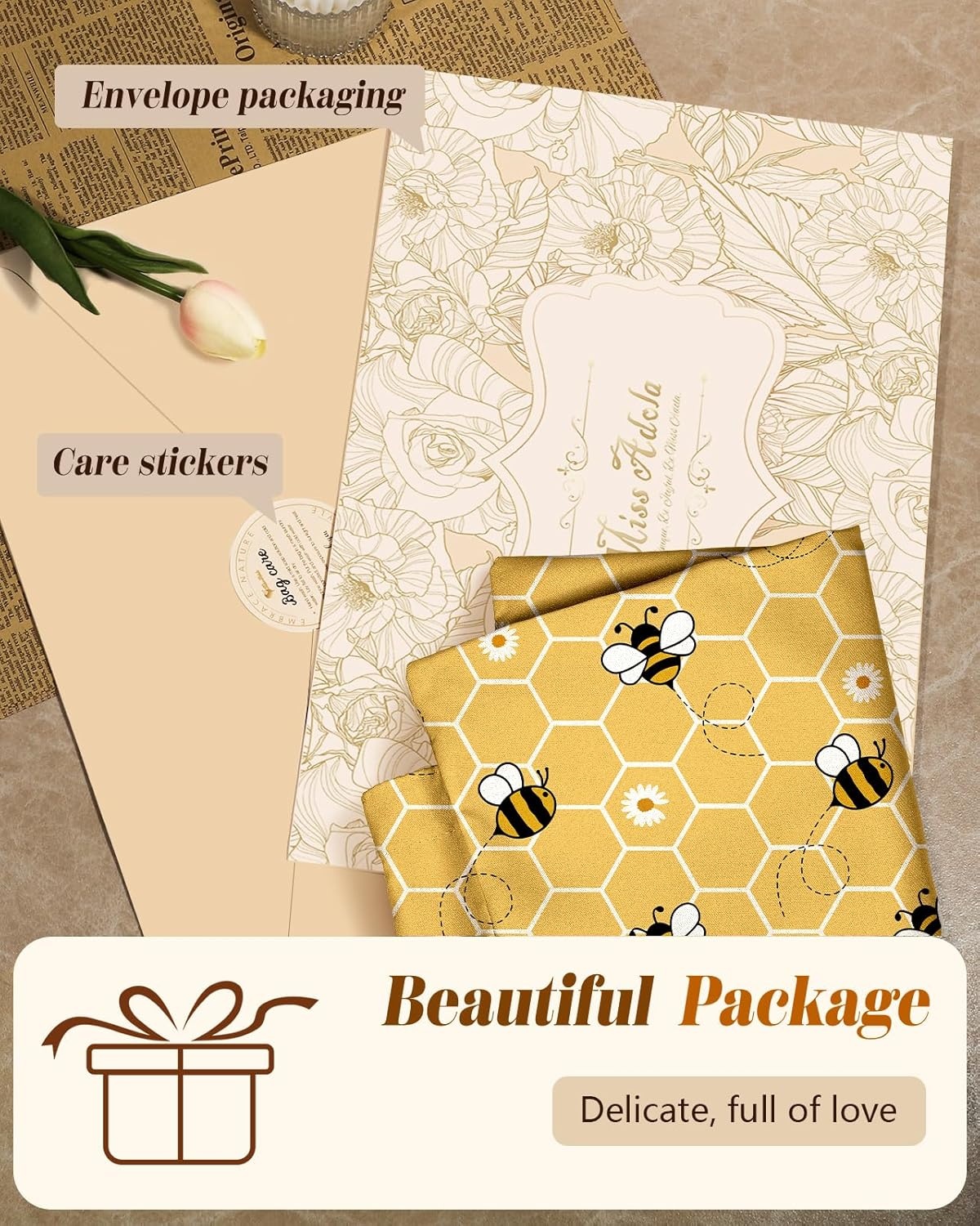 image:imageMiss Adola Cloth Tote Bag for Women Reusable Tote with Pocket amp Buckle Cute Retro Design Ladies Cotton Printed Shoulder BagYellow Bee