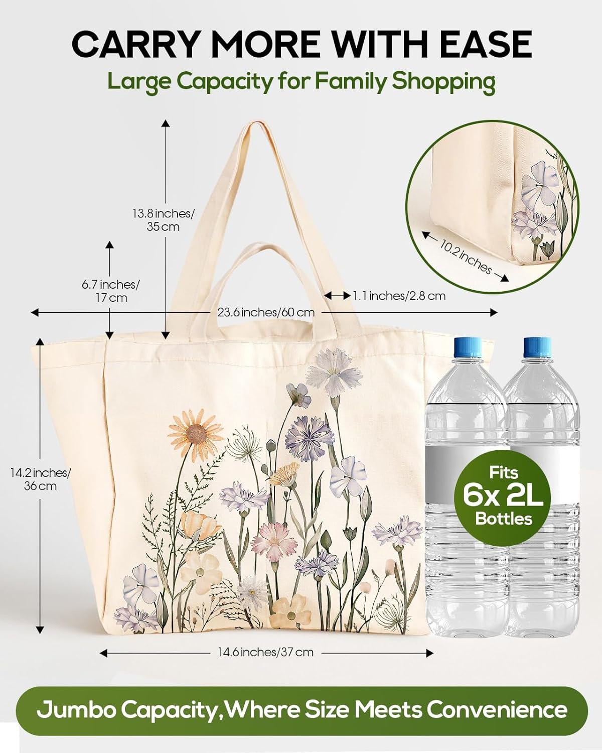 image:imageMiss Adola Large Canvas Grocery Tote Bag Reusable Extra Large Shopping Shoulder Bags with 6 Inner Pockets amp 2 Handle StrapColorful Floral