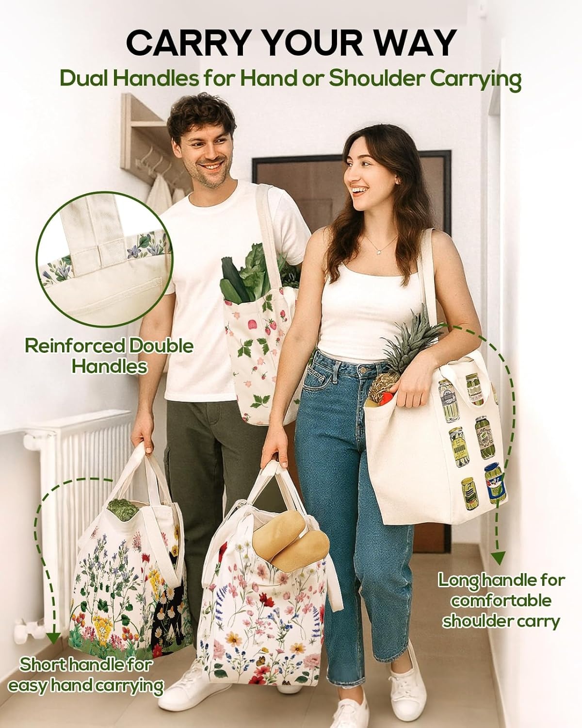 image:imageMiss Adola Large Canvas Grocery Tote Bag Reusable Extra Large Shopping Shoulder Bags with 6 Inner Pockets amp 2 Handle StrapFlower Hummingbird