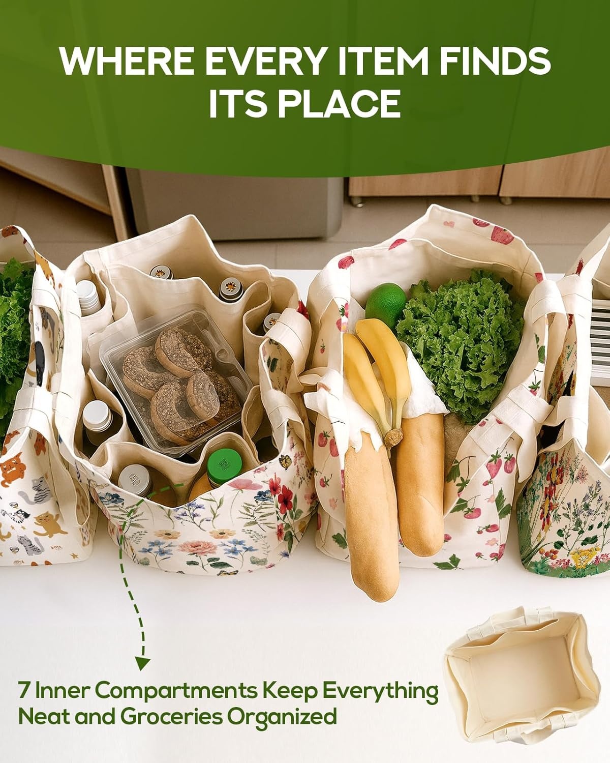 image:imageMiss Adola Large Canvas Grocery Tote Bag Reusable Extra Large Shopping Shoulder Bags with 6 Inner Pockets amp 2 Handle StrapFlower Hummingbird
