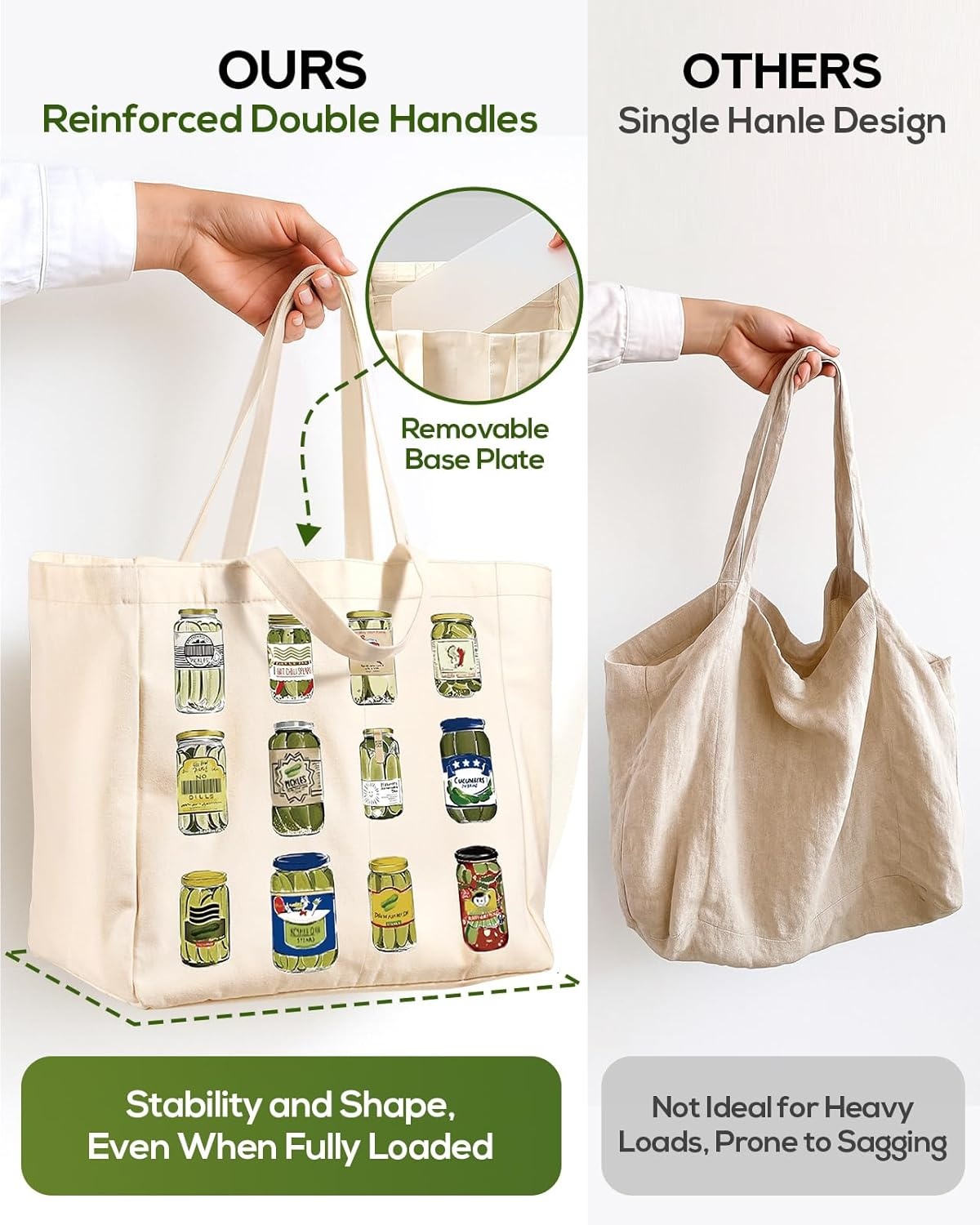 image:imageMiss Adola Large Canvas Grocery Tote Bag Reusable Extra Large Shopping Shoulder Bags with 6 Inner Pockets amp 2 Handle StrapPickle Jar