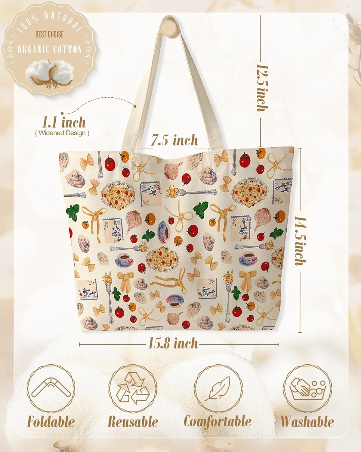 image:imageMiss Adola Large Tote Bag for Women Canvas Tote Bag with Zipper Aesthetic Reusable Shoulder Bag for Gym Travel WorkAfternoon Tea