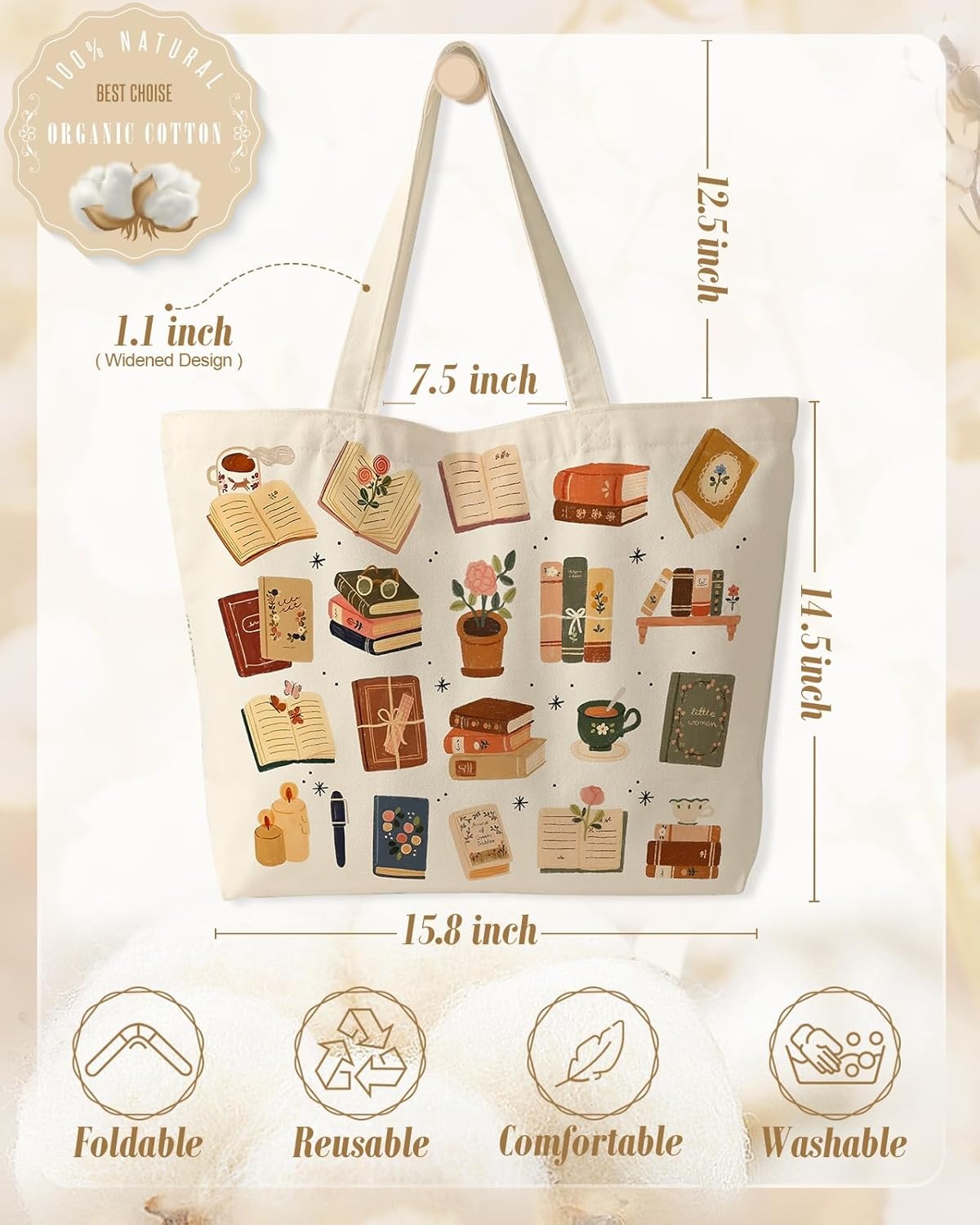 image:imageMiss Adola Large Tote Bag for Women Canvas Tote Bag with Zipper Aesthetic Reusable Shoulder Bag for Gym Travel WorkBook Coffee