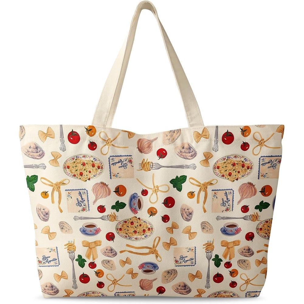 image:imageMiss Adola Large Tote Bag for Women Canvas Tote Bag with Zipper Aesthetic Reusable Shoulder Bag for Gym Travel WorkAfternoon Tea