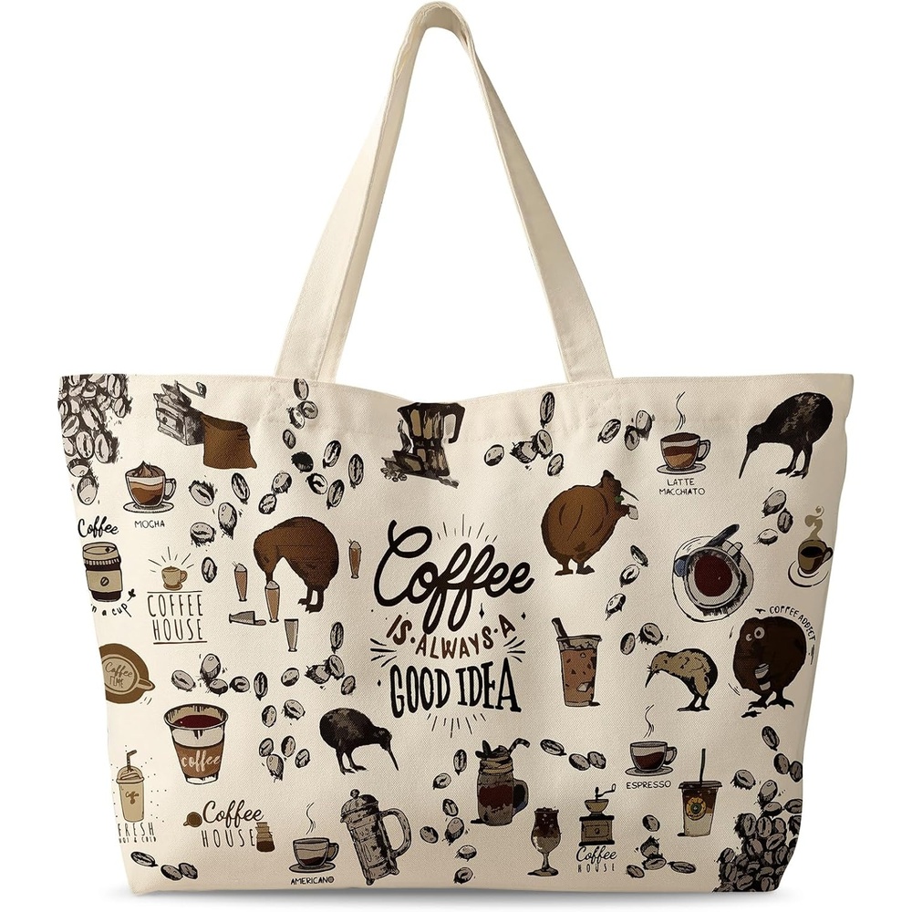 image:imageMiss Adola Large Tote Bag for Women Canvas Tote Bag with Zipper Aesthetic Reusable Shoulder Bag for Gym Travel WorkCoffee House