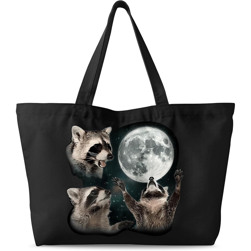 image:imageMiss Adola Large Tote Bag for Women Canvas Tote Bag with Zipper Aesthetic Reusable Shoulder Bag for Gym Travel WorkThree Raccoon
