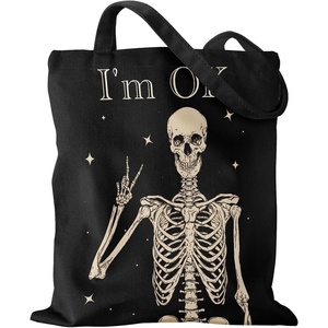 image:imageMiss Adola Aesthetic Canvas Tote Bag with Pattern for Women Stylish Funny Goth Skeleton Spooky Skull Inspired Design Casual Cloth Cotton Totes Bag for Vacation Shopping Grocery Gym