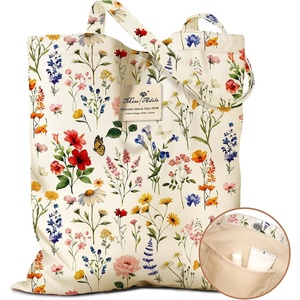 image:imageMiss Adola Cloth Tote Bag for Women  Reusable Tote with Pocket amp Buckle Cute Retro Design Ladies Cotton Printed Shoulder BagRetro Flowers