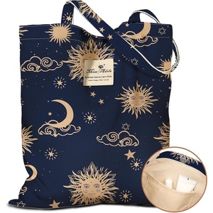 image:imageMiss Adola Cloth Tote Bag for Women  Reusable Tote with Pocket amp Buckle Cute Retro Design Ladies Cotton Printed Shoulder BagSun Moon Sign