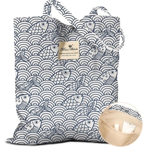 image:imageMiss Adola Cloth Tote Bag for Women  Reusable Tote with Pocket amp Buckle Cute Retro Design Ladies Cotton Printed Shoulder BagWavy Fish