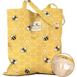 image:imageMiss Adola Cloth Tote Bag for Women  Reusable Tote with Pocket amp Buckle Cute Retro Design Ladies Cotton Printed Shoulder BagYellow Bee