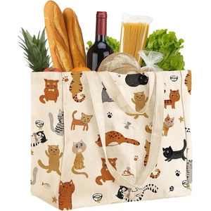 image:imageMiss Adola Large Canvas Grocery Tote Bag  Reusable Extra Large Shopping Shoulder Bags with 6 Inner Pockets amp 2 Handle StrapCats