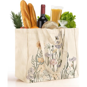 image:imageMiss Adola Large Canvas Grocery Tote Bag  Reusable Extra Large Shopping Shoulder Bags with 6 Inner Pockets amp 2 Handle StrapColorful Floral