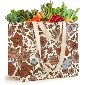 image:imageMiss Adola Large Canvas Grocery Tote Bag  Reusable Extra Large Shopping Shoulder Bags with 6 Inner Pockets amp 2 Handle StrapOrange Floral
