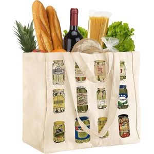 image:imageMiss Adola Large Canvas Grocery Tote Bag  Reusable Extra Large Shopping Shoulder Bags with 6 Inner Pockets amp 2 Handle StrapPickle Jar
