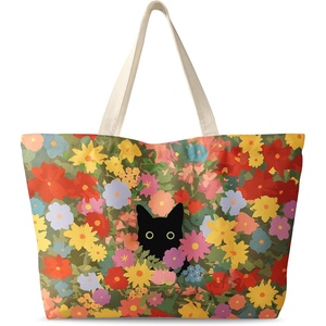 image:imageMiss Adola Large Tote Bag for Women  Canvas Tote Bag with Zipper Aesthetic Reusable Shoulder Bag for Gym Travel WorkCat in Flower