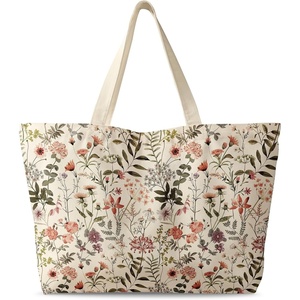 image:imageMiss Adola Large Tote Bag for Women  Canvas Tote Bag with Zipper Aesthetic Reusable Shoulder Bag for Gym Travel WorkPk Flower Shrubs